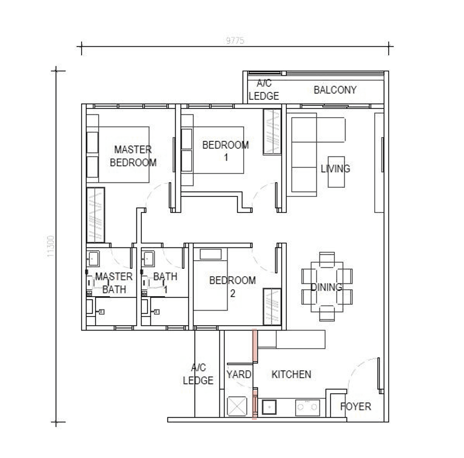 Exsim New Project_Exsim Kwasa Damansara_D Evia Residences_Layout_Type B1_958 sft