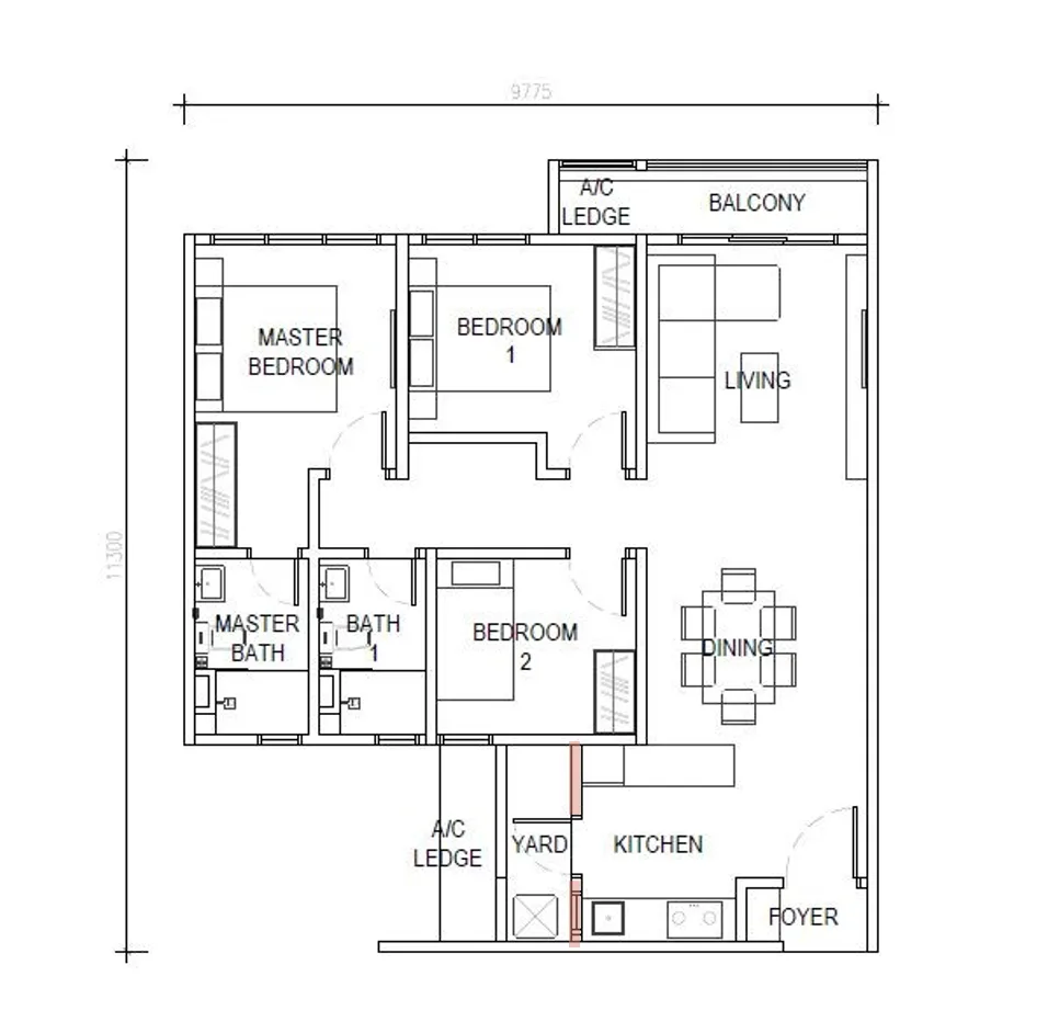 Exsim New Project_Exsim Kwasa Damansara_D Evia Residences_Layout_Type B1_958 sft