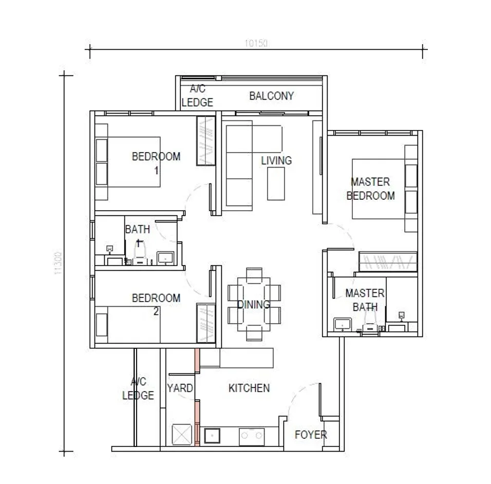 Exsim New Project_Exsim Kwasa Damansara_D Evia Residences_Layout_Type B3_958 sft