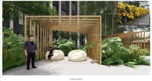 exsim-new-project-exsim-ciq-causewayz-square-jbcc-facilities_garden Podium garden facility at EXSIM CIQ Causewayz Square @ JBCC, featuring a wooden pergola with lush tropical landscaping and Cat’s Claw creeper plants.