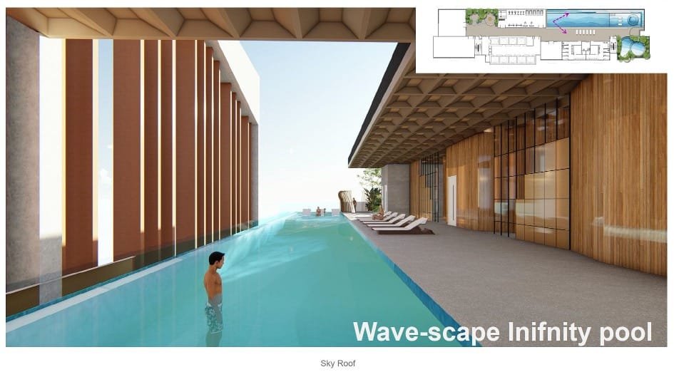 Infinity pool at Axis Tower, Causewayz Square @ JBCC by EXSIM — a wave-inspired sky roof facility offering panoramic views in the exsim ciq development.Infinity pool at Axis Tower, Causewayz Square @ JBCC by EXSIM — a wave-inspired sky roof facility offering panoramic views in the exsim ciq development.