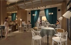 Vibrant music-themed social lounge with stage and seating area at The Bedrock @ Jesselton Docklands, a lifestyle facility by EXSIM Sabah