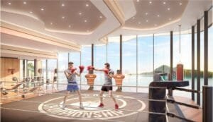 Rooftop Boxing Gym | The Bedrock Jesselton Docklands Rooftop boxing gym facility at The Bedrock, Jesselton Docklands by EXSIM Sabah, with panoramic ocean views and professional-grade fitness amenities
