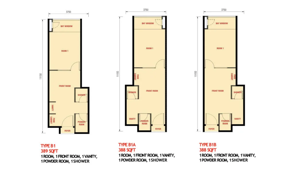 The Bedrock EXSIM Type B1 1-bedroom layout – modern design with living area and bathroom, located in seafront EXSIM development in Kota Kinabalu