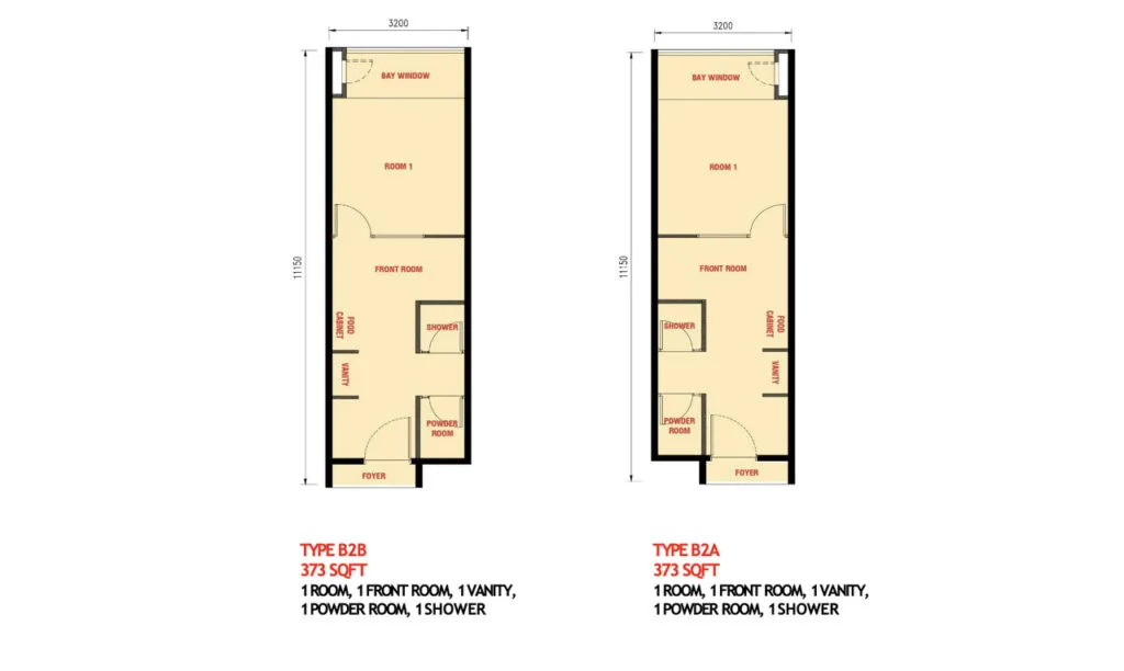 Type B layout at The Bedrock EXSIM – functional 373 sqft 1-bedroom unit, part of EXSIM Sabah's integrated waterfront project.