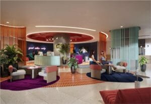 Lobby Area | The Bedrock EXSIM Sabah Colorful and contemporary lobby of The Bedrock development in Jesselton Docklands by EXSIM Sabah, designed to welcome residents and guests in style.