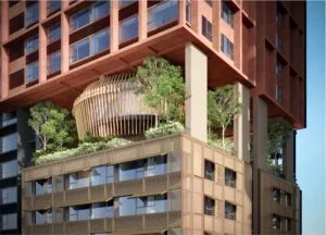 Vertical garden podium and mid-section detail of The Bedrock Towers A & B at Jesselton Docklands, showcasing eco-urban integration by EXSIM Sabah