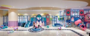 Kids indoor playground at Erinaz Suites by EXSIM featuring colourful play structures, slides, activity zones and family-friendly indoor facilities.