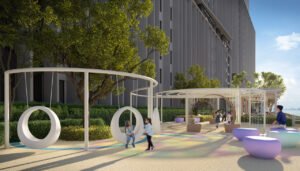 Podium playground at Keeperz Suites Penang designed for family-friendly environment with children play area and landscaped garden space