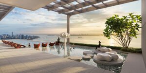 Swimming pool at Keeperz Suites Penang with infinity edge and panoramic sea view creating resort-style living experience in penang seafront condo.