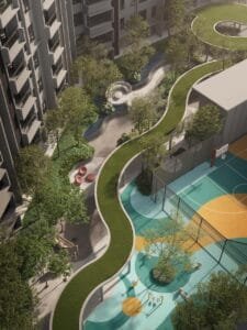 Outdoor sports court at The Lighthauz Residences offering active lifestyle facilities within a coastal residential setting in Penang.
