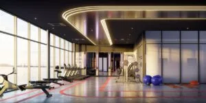 Modern gym facility at The Lighthauz Residences Penang with sea-facing views and premium equipment, supporting a wellness-focused lifestyle in this exsim development.