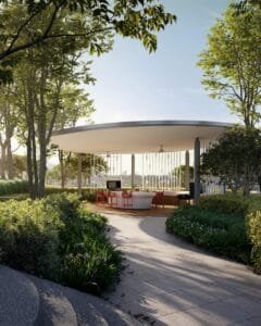 Outdoor grill and dining pavilion at The Lighthauz Residences Penang surrounded by landscaped greenery, designed for social gatherings and relaxed alfresco lifestyle within exsim lighthauz residences.