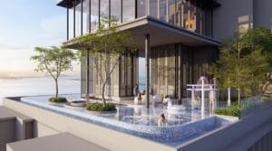 Family-friendly wading pool at The Lighthauz Residences Penang with infinity-edge design, children play features and scenic seafront views, enhancing resort-style living within this penang seafront condo.