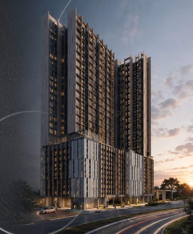 Facade rendering of The Celestz @ Kebun Teh serviced apartment development in Johor Bahru