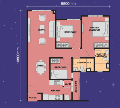 Exsim New Project_Exsim Johor_The Asteriaz @ Kebun Teh Johor _Layout Type B 915sqft (Non Balcony)