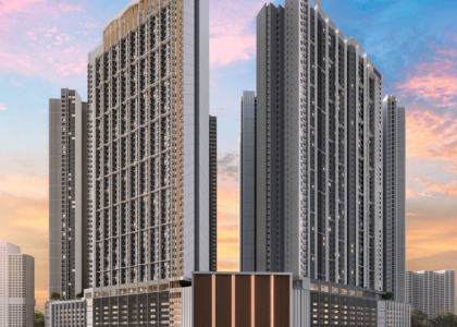 Front view of EXSIM’s Causewayz Square @ JBCC with contemporary facade design, strategically located near CIQ Johor Bahru